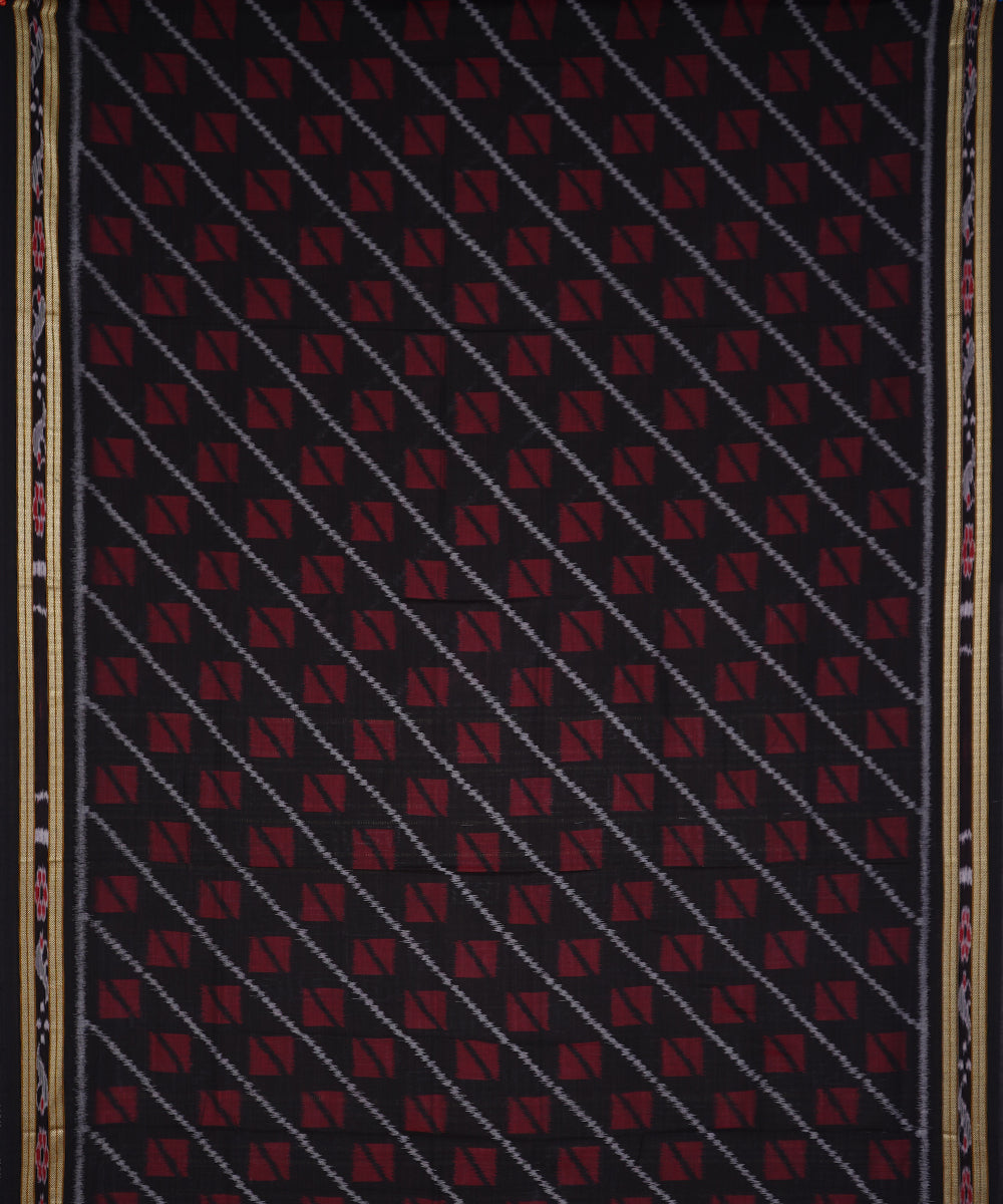 Serifed black maroon cotton handloom nuapatna saree