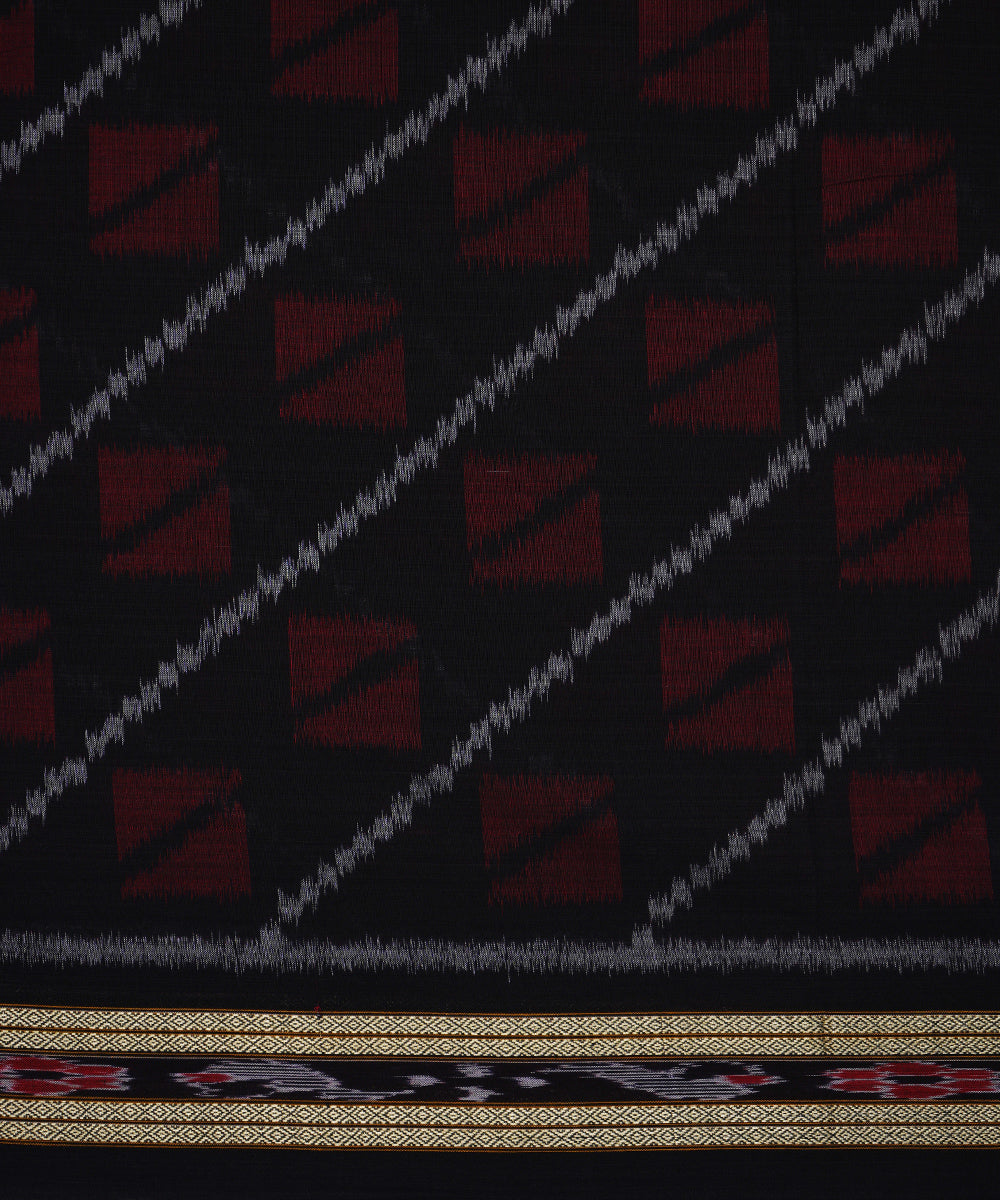 Serifed black maroon cotton handloom nuapatna saree