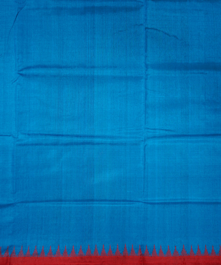 Serifed blue red tussar silk handloom ghicha saree