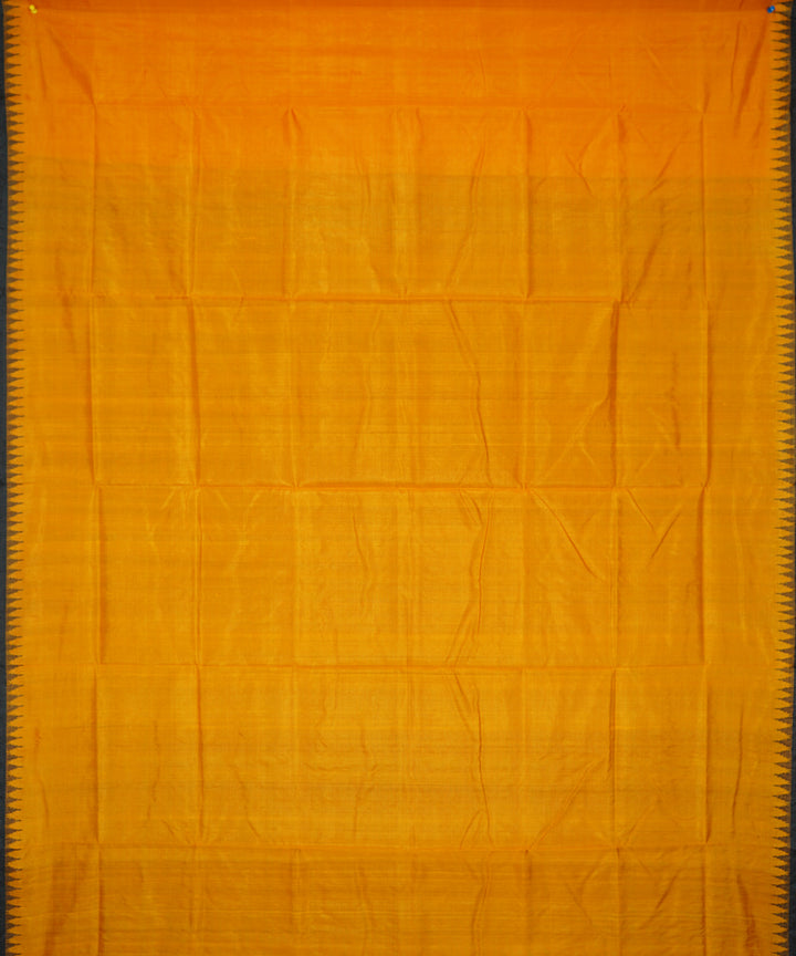 Serifed yellow black tussar silk handloom saree