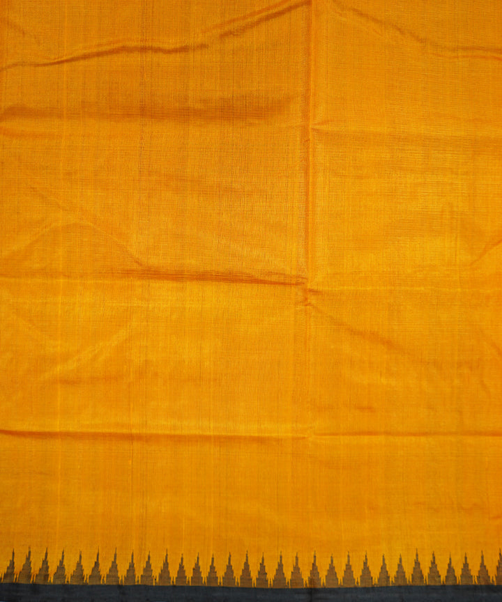 Serifed yellow black tussar silk handloom saree