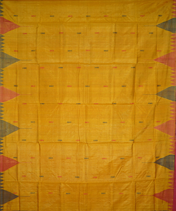 Serifed yellow and red tussar silk handwoven saree