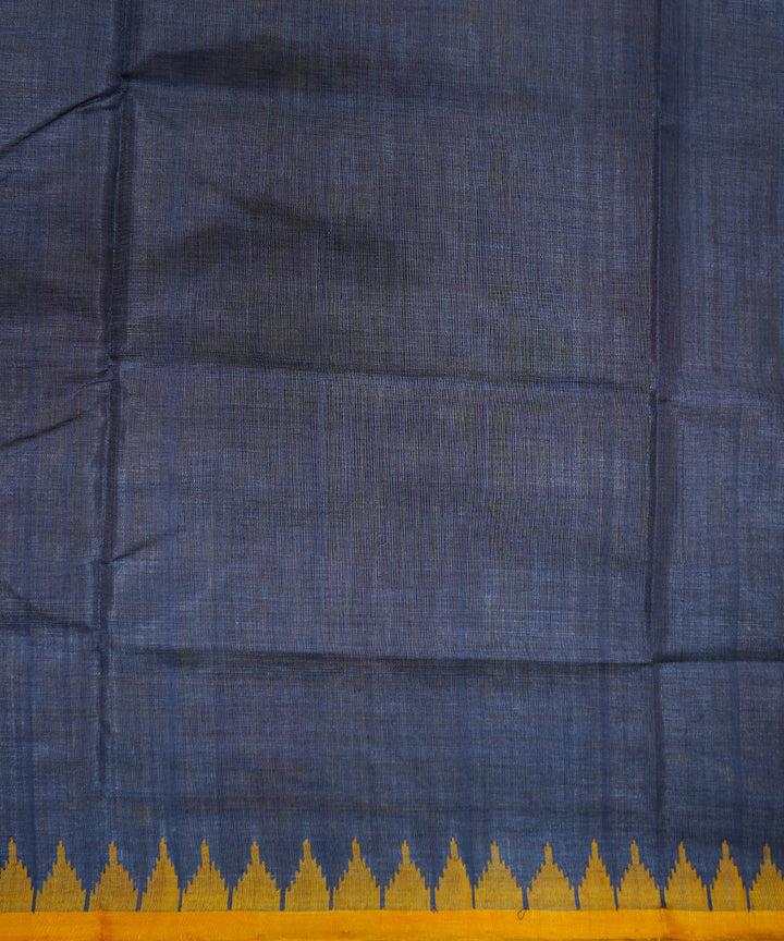 Serifed navy blue yellow tussar silk handloom saree