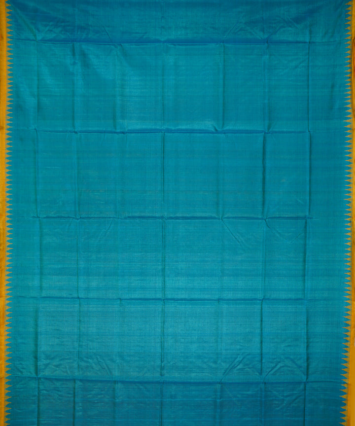 Serifed sky blue yellow tussar silk handloom saree