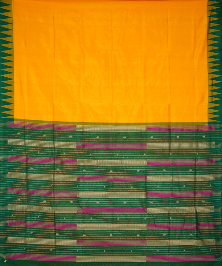 Serifed yellow green handloom silk sambalpuri saree