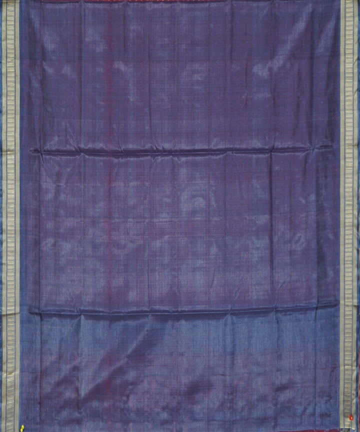 Serifed red blue tussar silk handloom saree