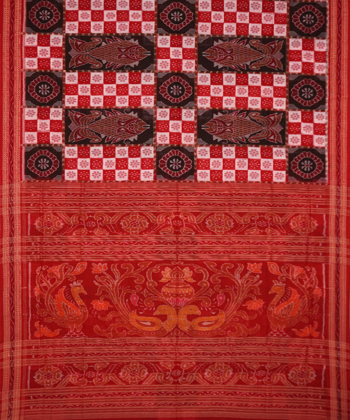 Red black handloom cotton sambalpuri saree