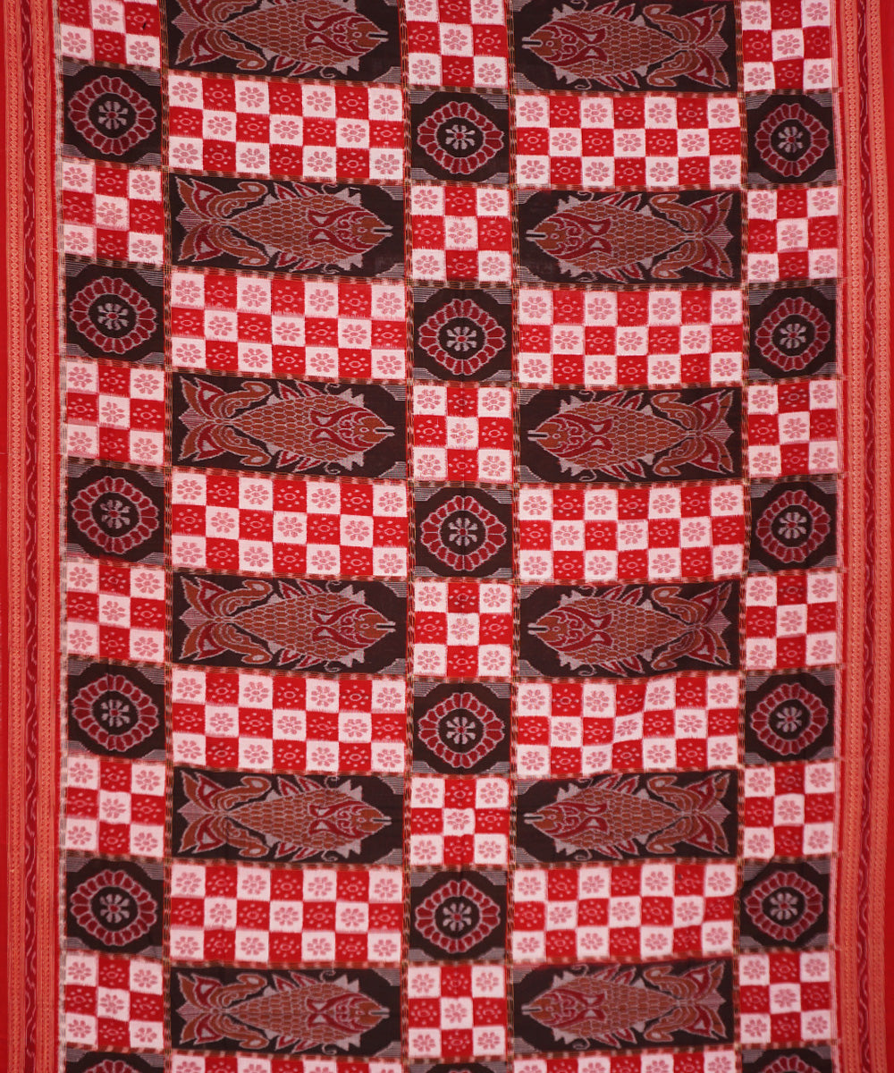 Red black handloom cotton sambalpuri saree