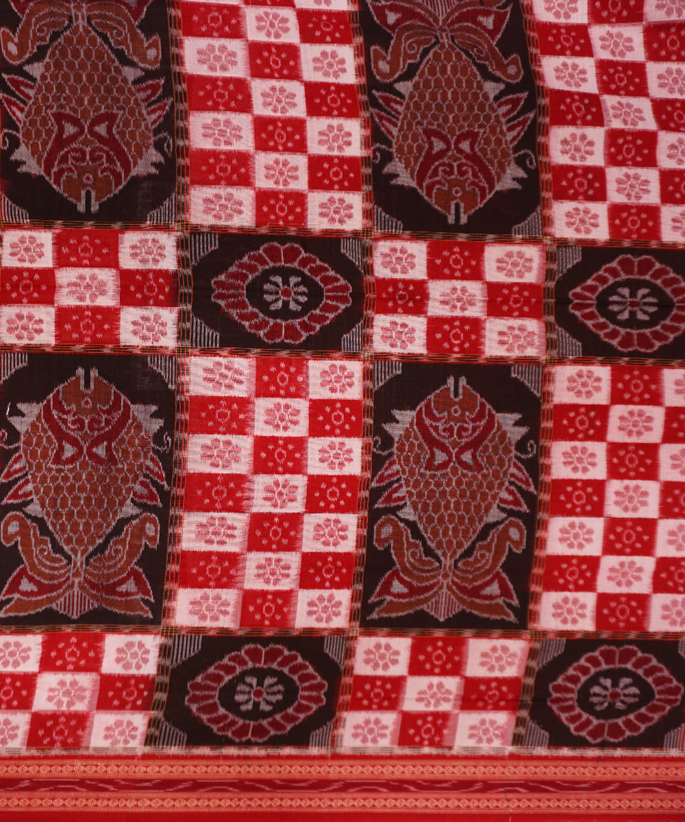 Red black handloom cotton sambalpuri saree