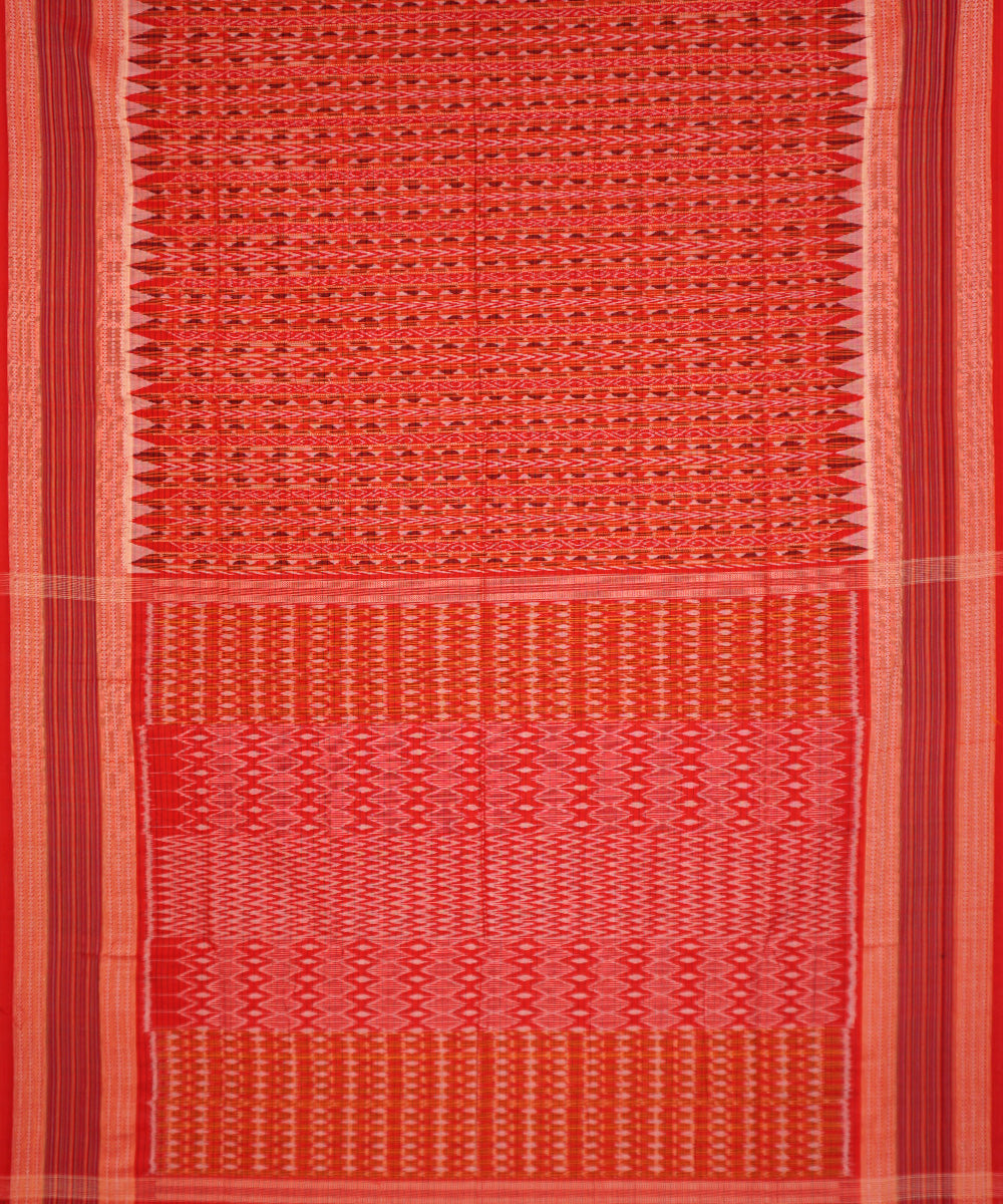 Orange red handloom cotton sambalpuri saree