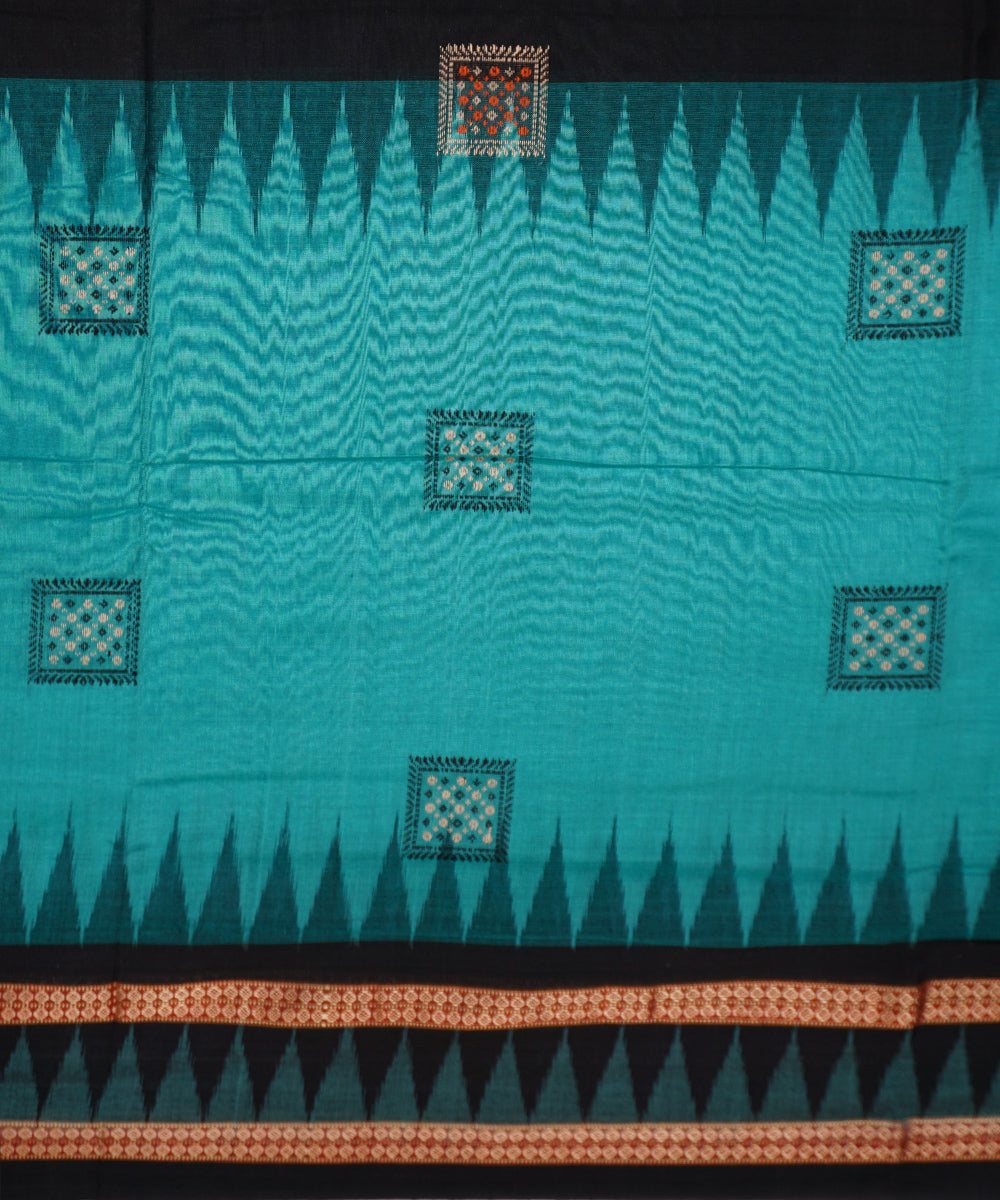 Cyan blue black handloom cotton bomkai saree