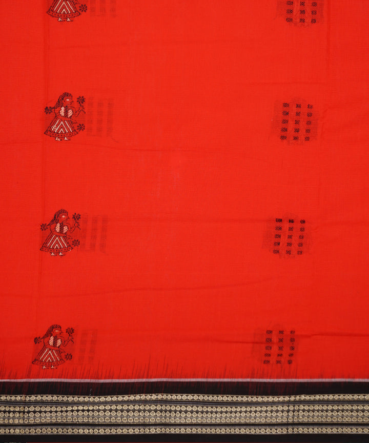 Coquelicot black handloom cotton bomkai saree