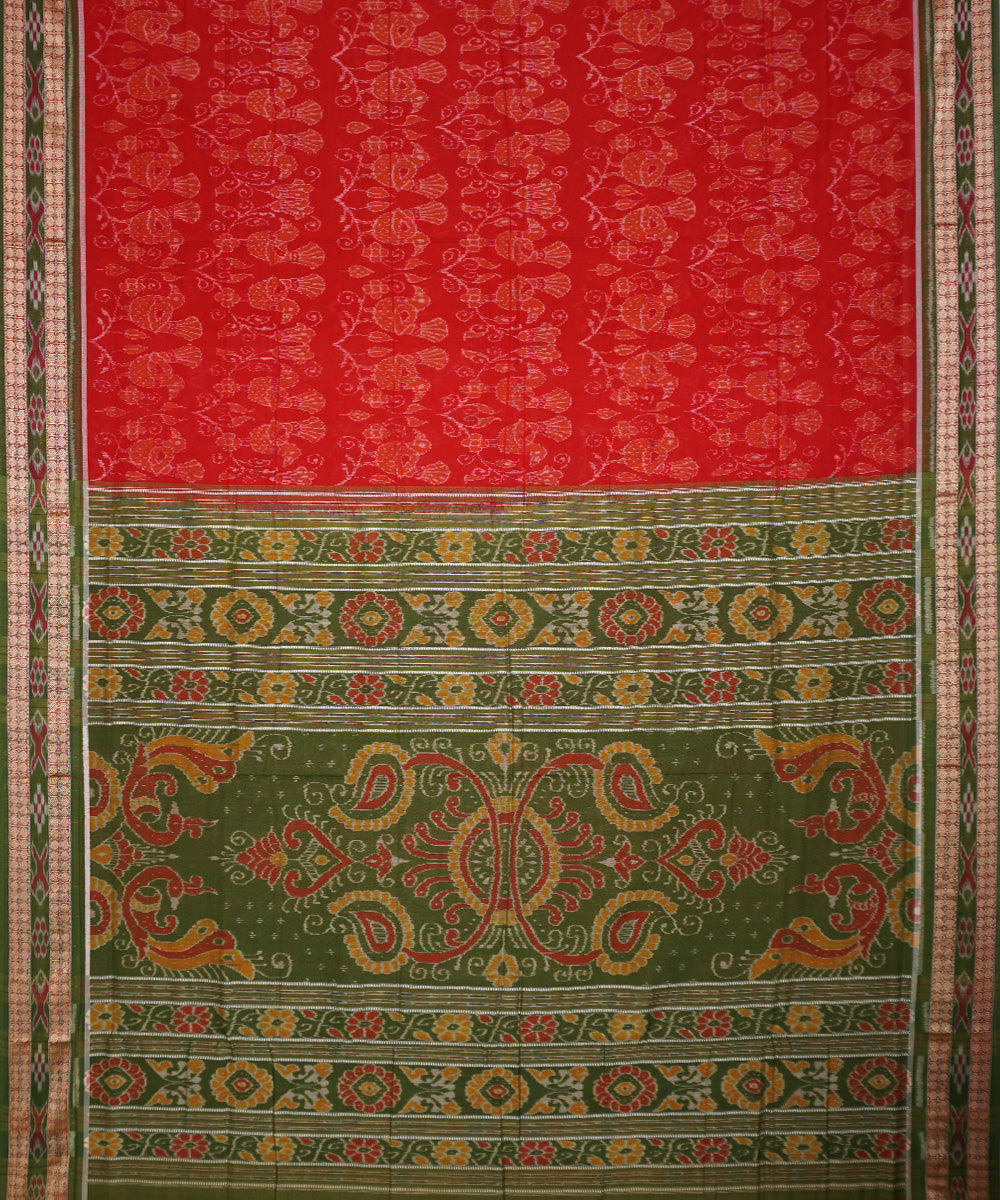 Red green handloom cotton sambalpuri saree