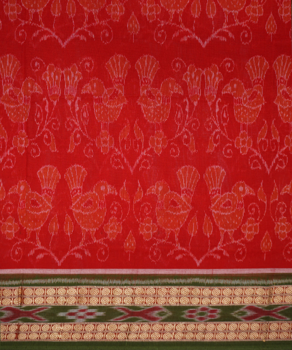Red green handloom cotton sambalpuri saree