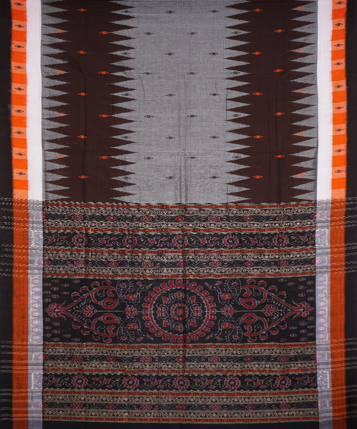 Grey coffee brown handloom cotton bomkai saree