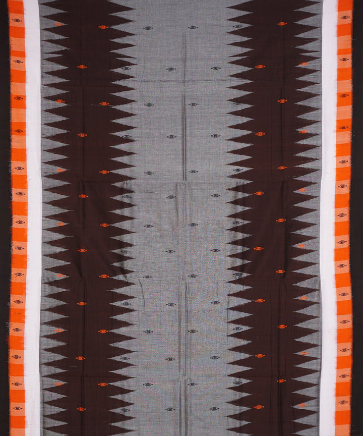 Grey coffee brown handloom cotton bomkai saree
