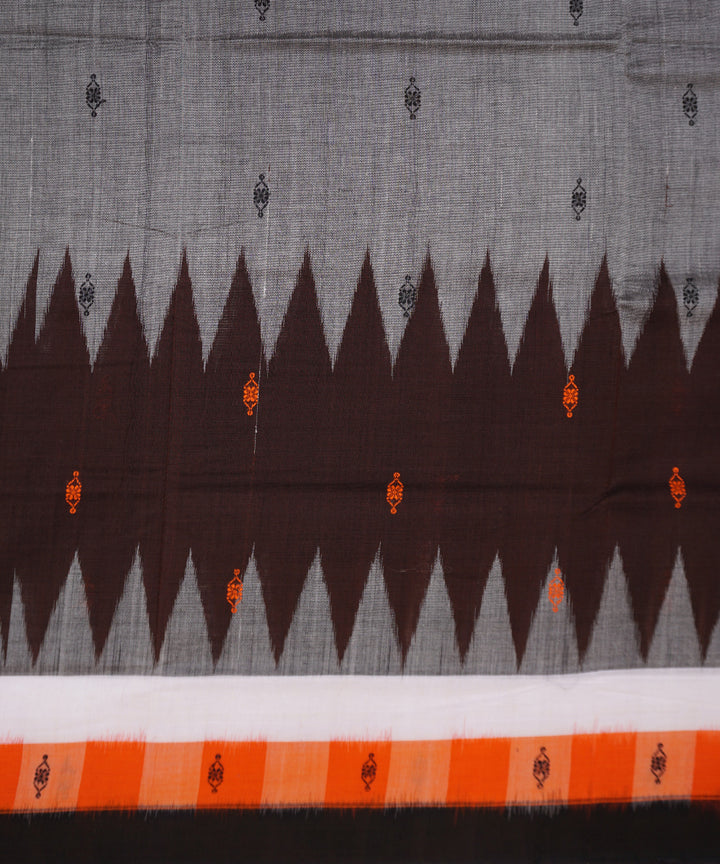 Grey coffee brown handloom cotton bomkai saree