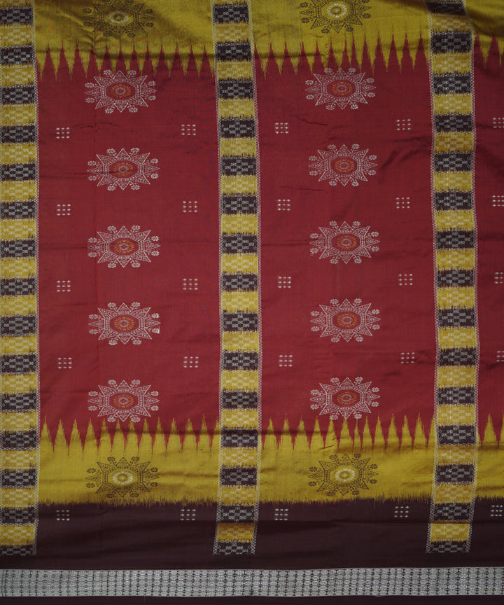 Red and coffee brown silk handloom bomkai saree