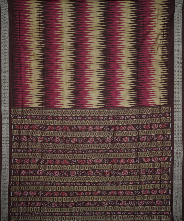 Pink, coffee, cream silk handloom patli bomkai saree