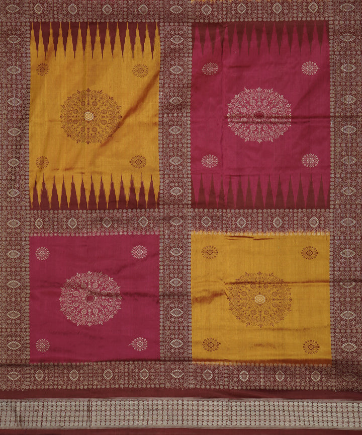 Mustard, pink and maroon silk handloom bomkai saree