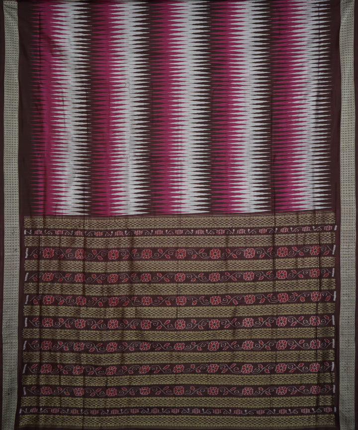 Pink, coffee, white silk handloom bomkai saree