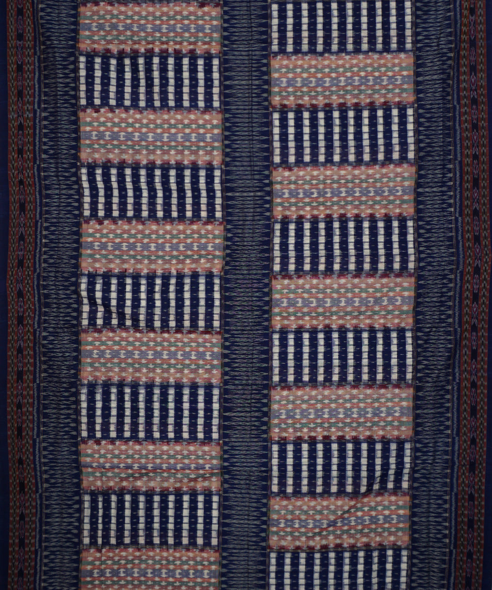 Navy blue orange cotton handwoven sambalpuri saree