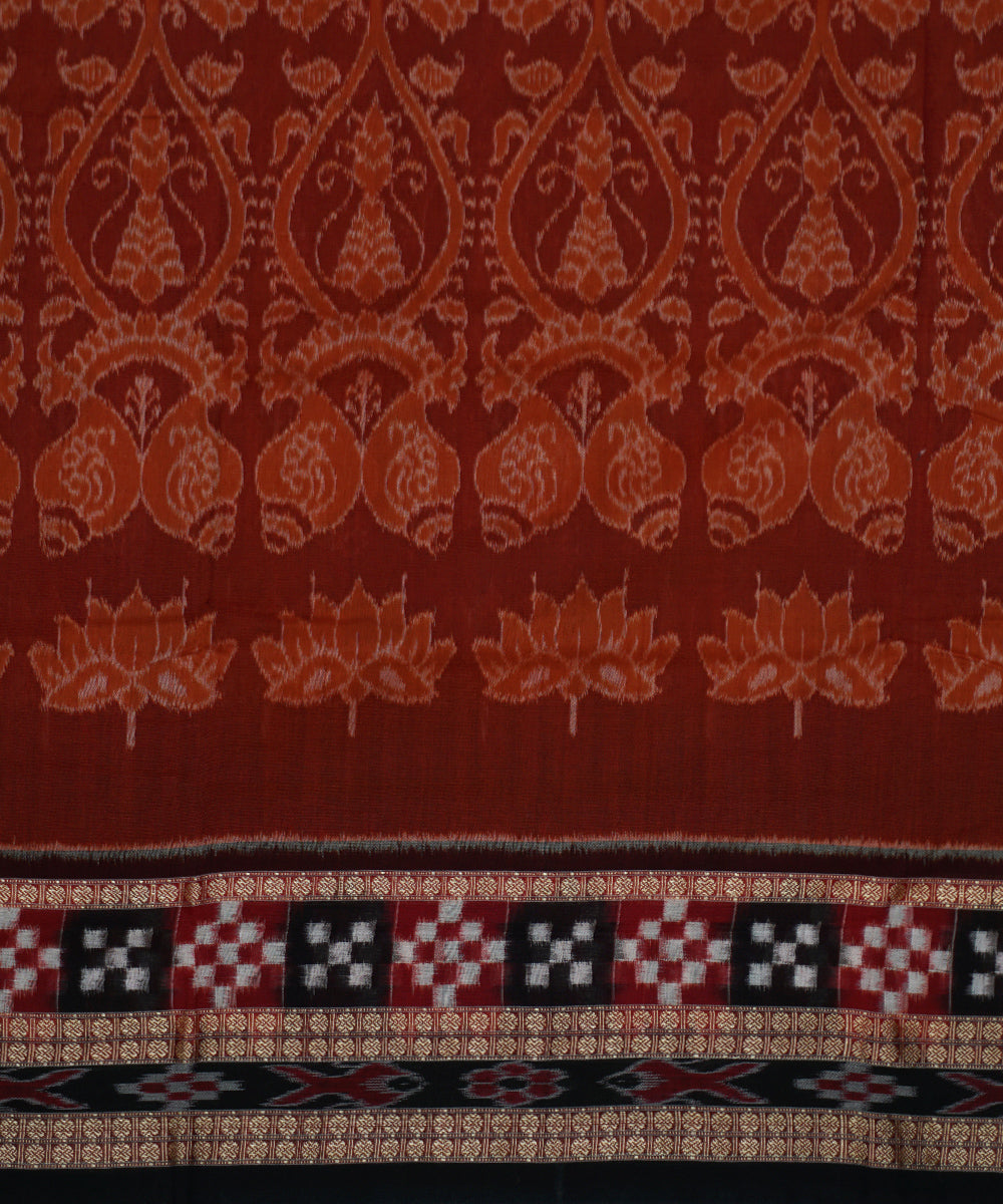 Rust brown and black cotton handwoven pasapalli saree