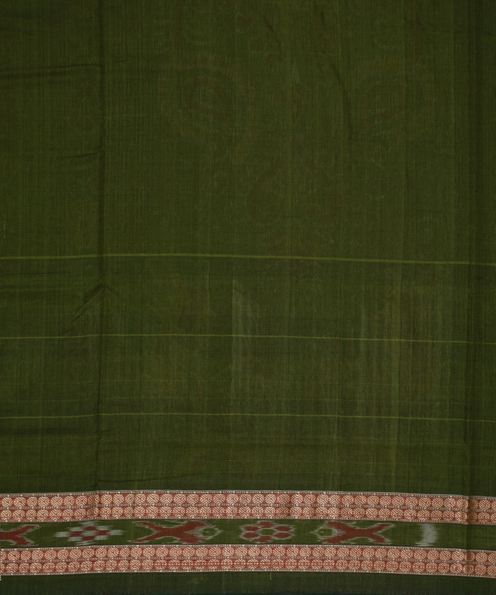 Dark red and green cotton handwoven sambalpuri saree