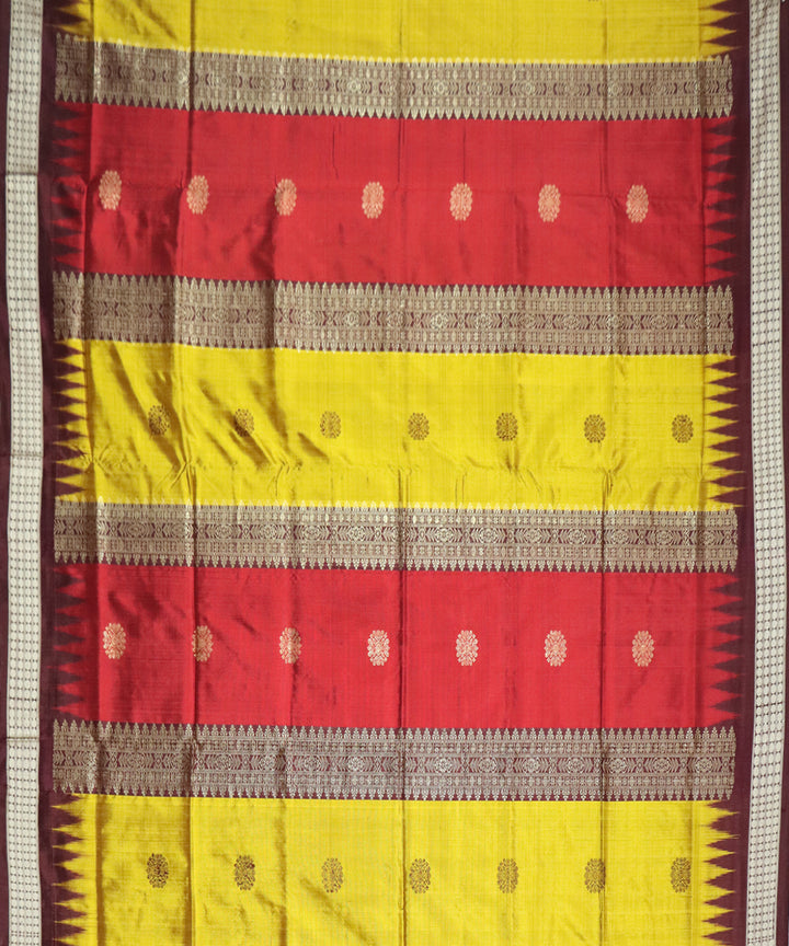Yellow and red striped handwoven silk bomkai saree