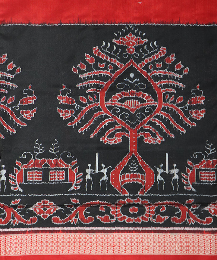 Dark red and black silk handloom sambalpuri saree