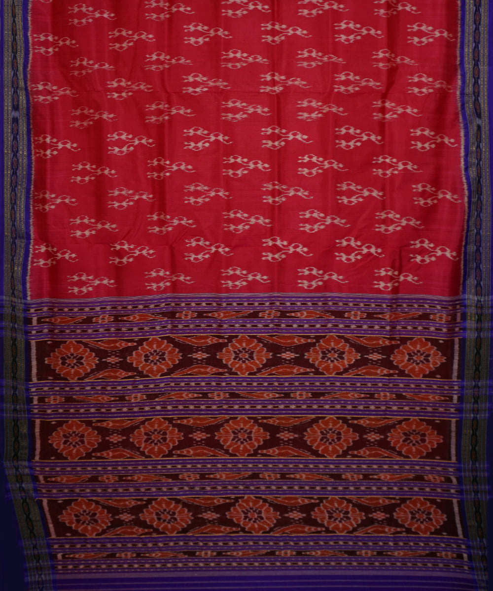 Pink blue silk handwoven khandua saree