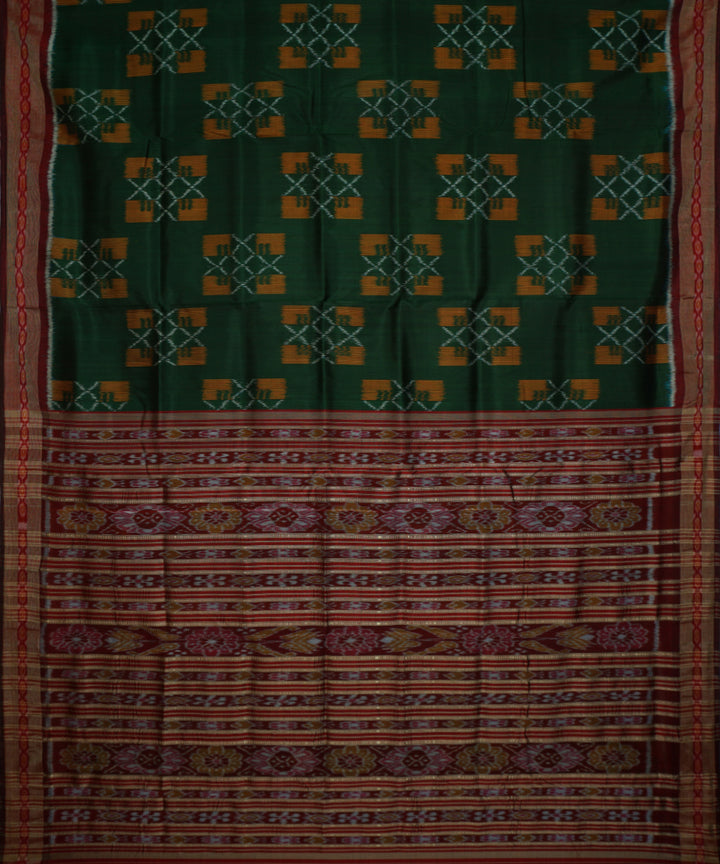 Dark green maroon silk handwoven khandua saree