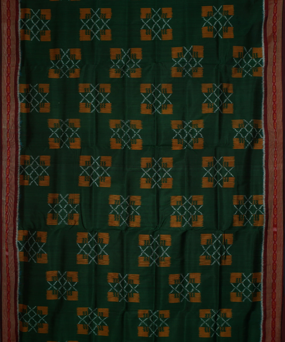 Dark green maroon silk handwoven khandua saree