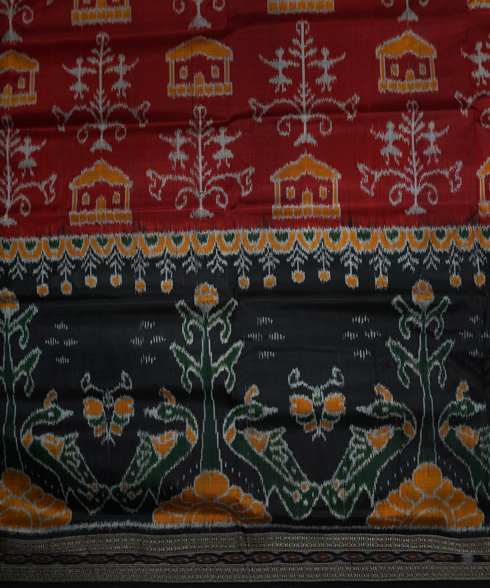 Maroon black silk handwoven khandua saree
