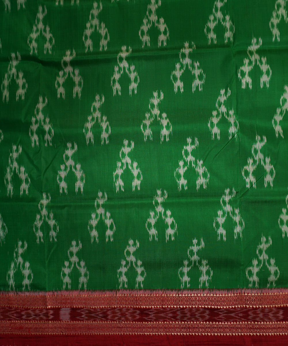 Parrot green maroon silk handwoven khandua saree