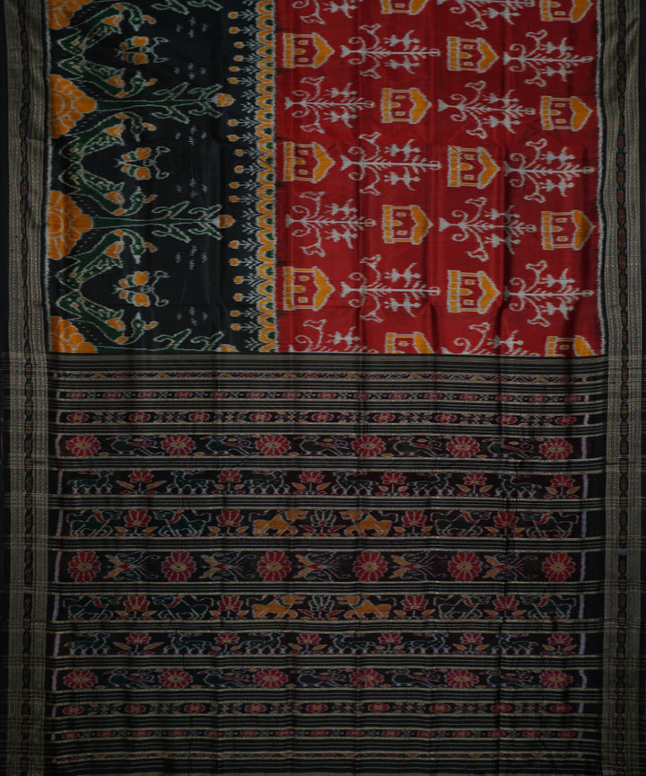 Maroon black silk handwoven khandua saree