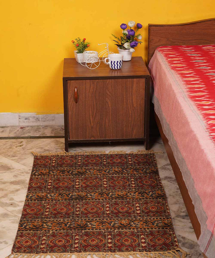 Handwoven multicolour warangal kalamkari cotton dhurrie