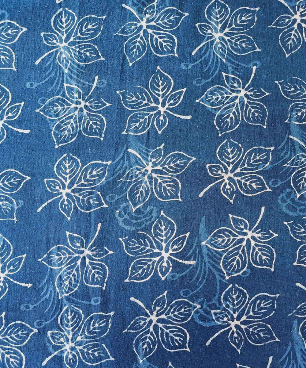 2.5m Indigo dyed hand spun handwoven cotton dabu print kurta material