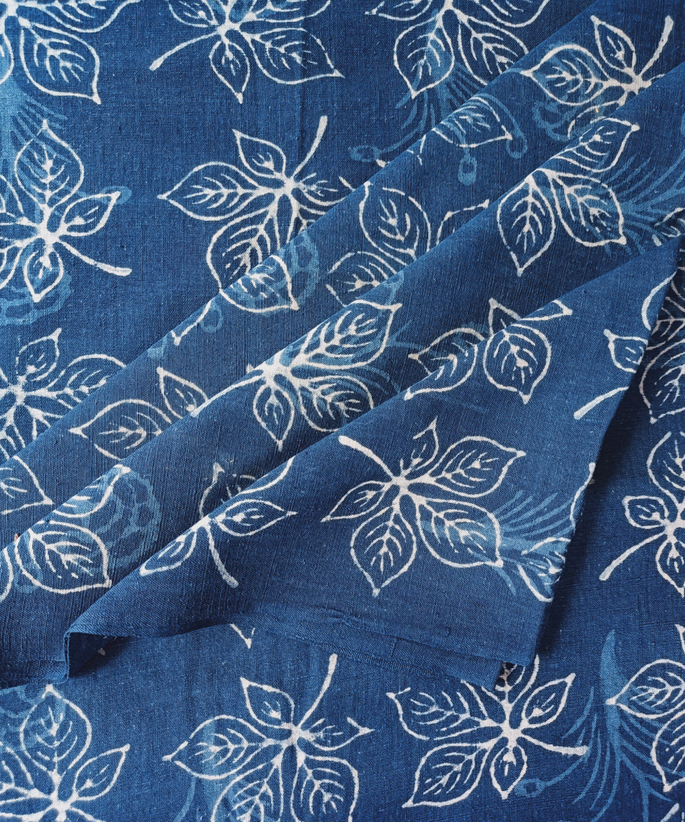 2.5m Indigo dyed hand spun handwoven cotton dabu print kurta material