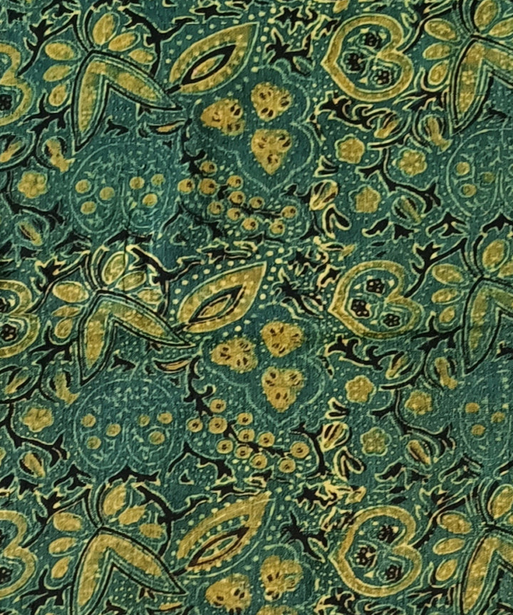 2.5m Yellow green handspun handwoven cotton ajrakh kurta material