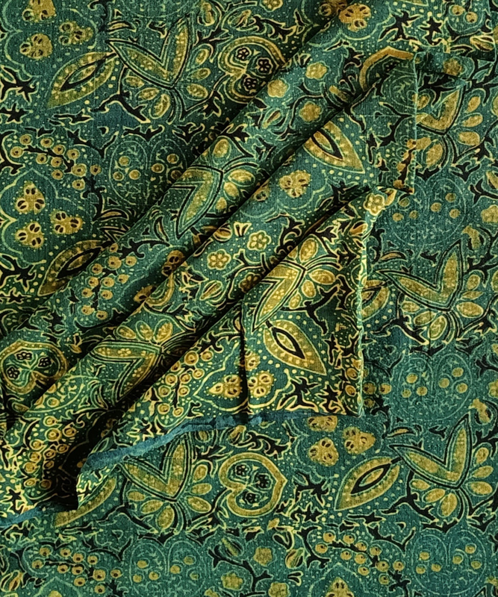 2.5m Yellow green handspun handwoven cotton ajrakh kurta material