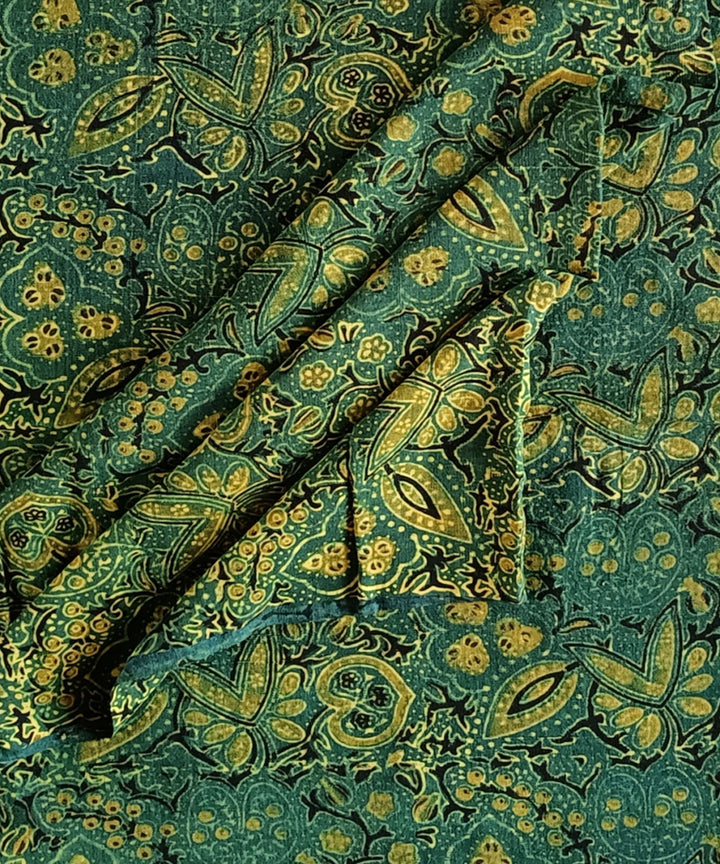 2.5m Yellow green handspun handwoven cotton ajrakh kurta material