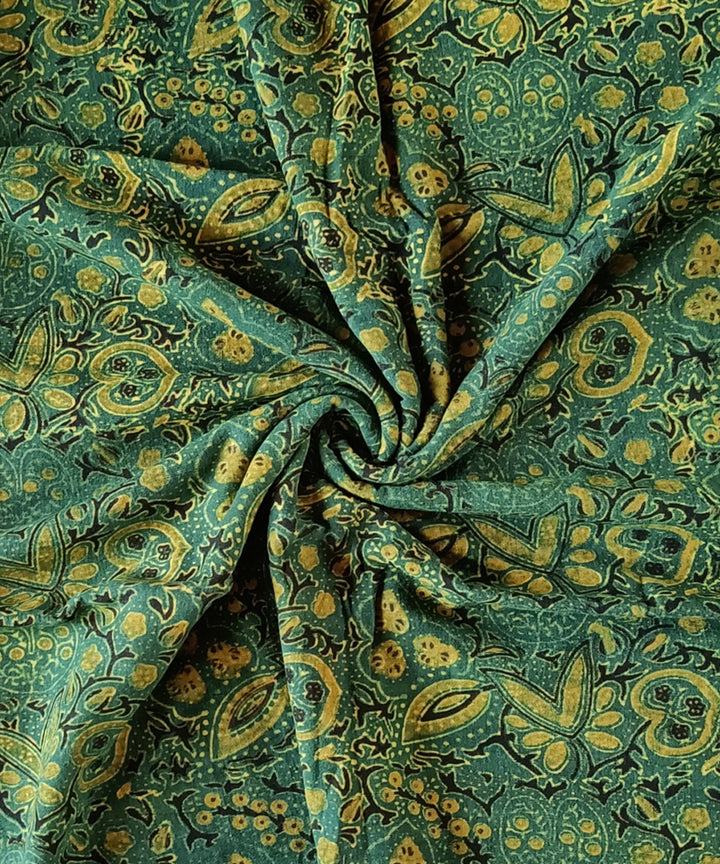 2.5m Yellow green handspun handwoven cotton ajrakh kurta material