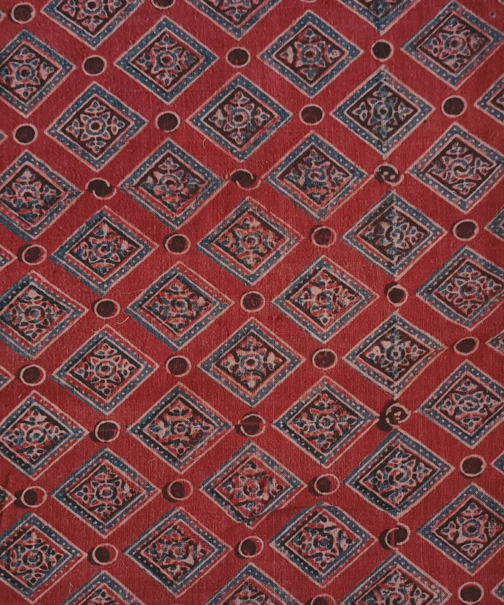 2.5m Red blue handspun handwoven cotton ajrakh print kurta material