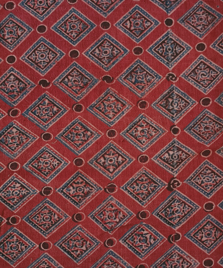 2.5m Red blue handspun handwoven cotton ajrakh print kurta material