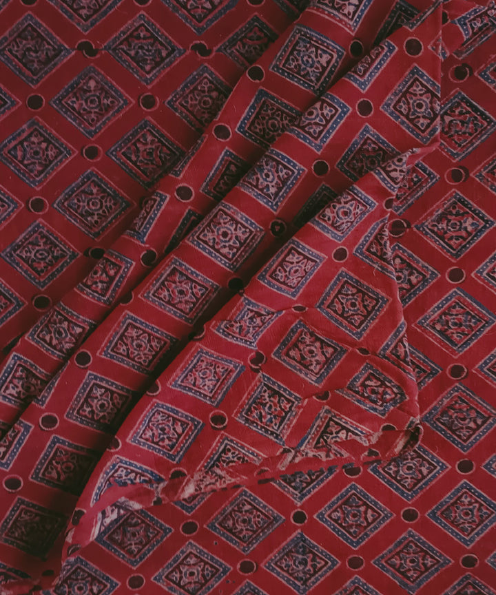 2.5m Red blue handspun handwoven cotton ajrakh print kurta material