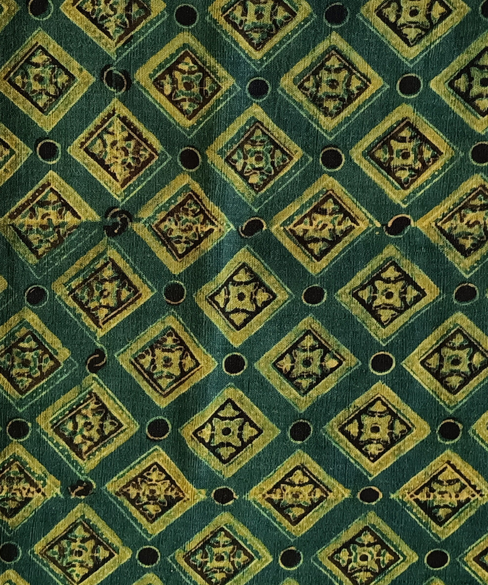 2.5m Green yellow handspun handwoven ajrakh cotton kurta material