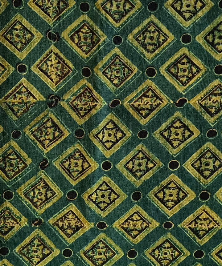 2.5m Green yellow handspun handwoven ajrakh cotton kurta material