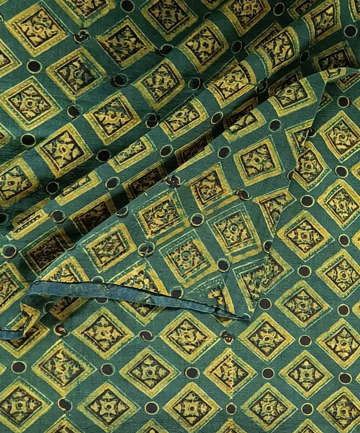 2.5m Green yellow handspun handwoven ajrakh cotton kurta material