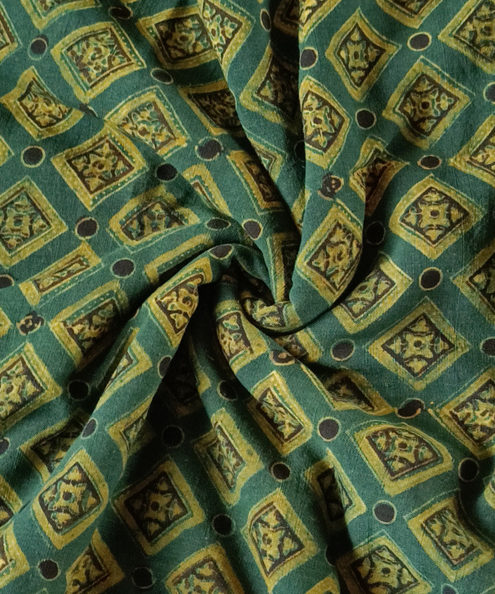 2.5m Green yellow handspun handwoven ajrakh cotton kurta material